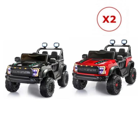 صورة (سيارتين)جيب أطفال الأسود والأحمر ماطورين 12 فولت